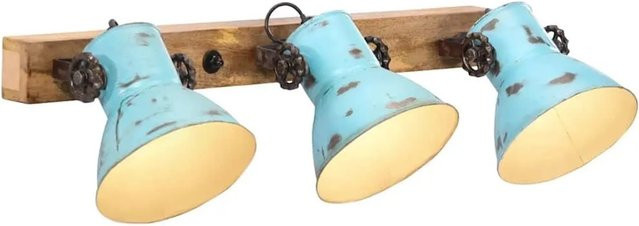 vidaXL Wandleuchte Blau aus Mango-Massivholz und Eisen im Industrial Style, E27, 25 W, B: 65 cm, H: 25 cm - Bild 1
