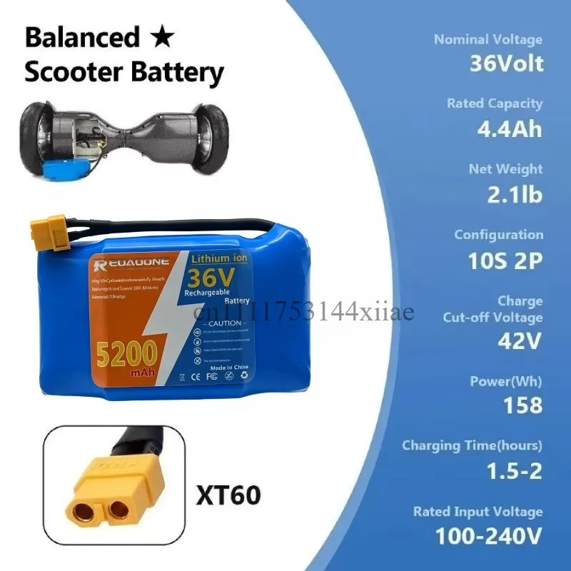 Aleaivy Ersatz-Lithium-Ionen-Akku 36V 10S2P 5200mAh in Blau für selbstbalancierende elektrische Hoverboards - Bild 4