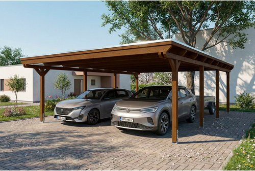 SKANHOLZ Carport Emsland aus Fichte mit EPDM-Dach in Nussbaum Braun, B: 609 cm, T: 846 cm - Bild 1