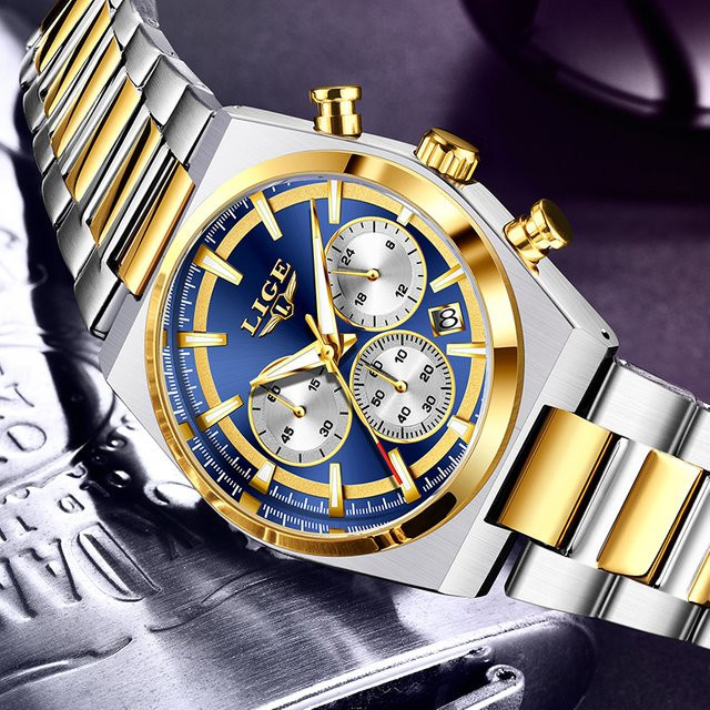 LIGE Armbanduhr Chronograph, Quarz, Edelstahl, Silber, Herren - Bild 1