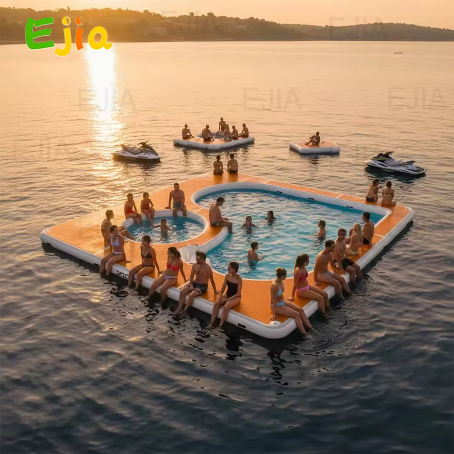 Ejia Aufblasbarer Schwimmdock mit Sicherheitsnetz und Elektropumpe, zweistufige Schwimmplattform aus rutschfestem EVA in Multicolor - Bild 3