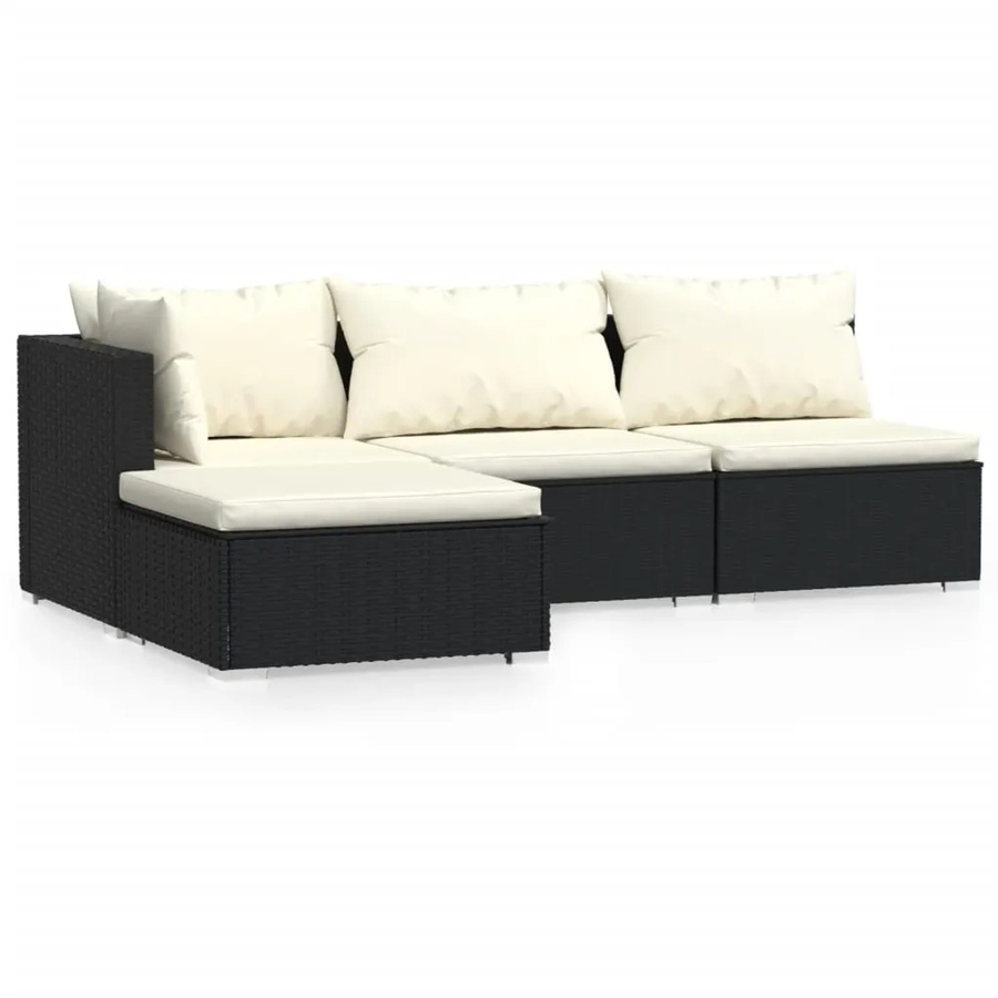 vidaXL 4-tlg. Garten-Lounge-Set in L-Form aus schwarzem Poly-Rattan mit Auflagen und pulverbeschichtetem Stahlgestell - Bild 2