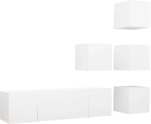 vidaXL 6-teiliges TV-Schrank-Set Weiß aus Holzwerkstoff für dein Wohnzimmer, Wandmontage, 4 x B: 30,5 cm, T: 30 cm, H: 30 cm und 2 x B: 60 cm, T: 30 cm, H: 30 cm - Bild 1