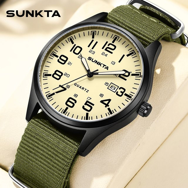 SUNKTA Armbanduhr Quarz, Leder, Datum, Leuchtzeiger, Herren - Bild 1