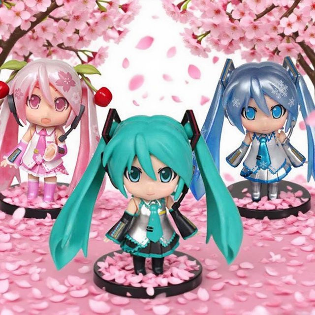 Bandai Anime Figur Hatsune Miku Mini Charakter Ornament in Rosa und Grün als Tischdekoration - Bild 1