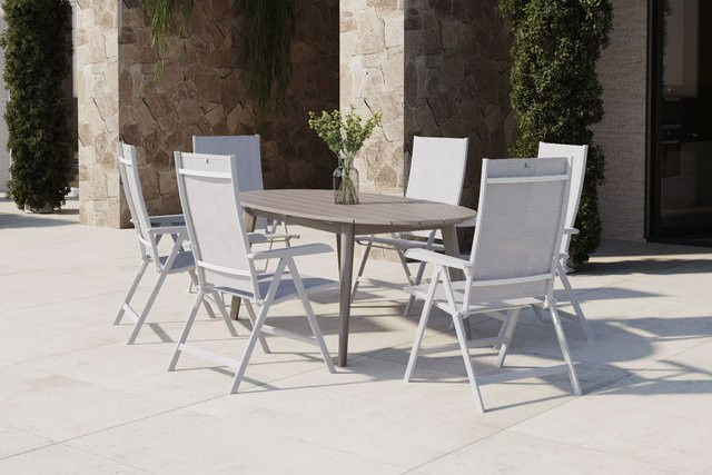 OUTFLEXX Trondheim Garten-Essgruppe aus Aluminium und Akazienholz, grau/weiß, witterungsbeständig, FSC-zertifiziert - Bild 1