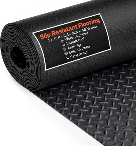 VEVOR Gummimatte aus SBR-Gummi in Schwarz mit Noppenstruktur als Antirutschmatte für Garagen, Lagerhallen und Fitnessstudios, B/T: 462,5 x 123,6 cm, Dicke: 0,2 cm - Bild 1