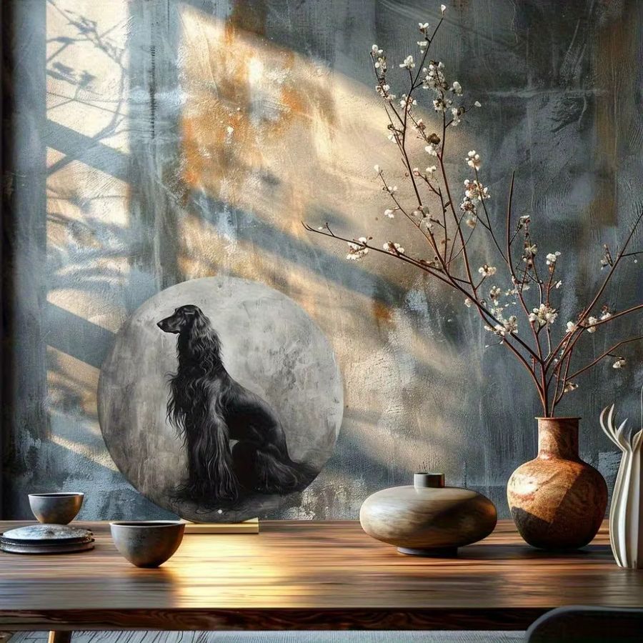Hello Young Moderne Wanddekoration mit afghanischem Windhund-Porträt in Schwarz-Weiß - Bild 2