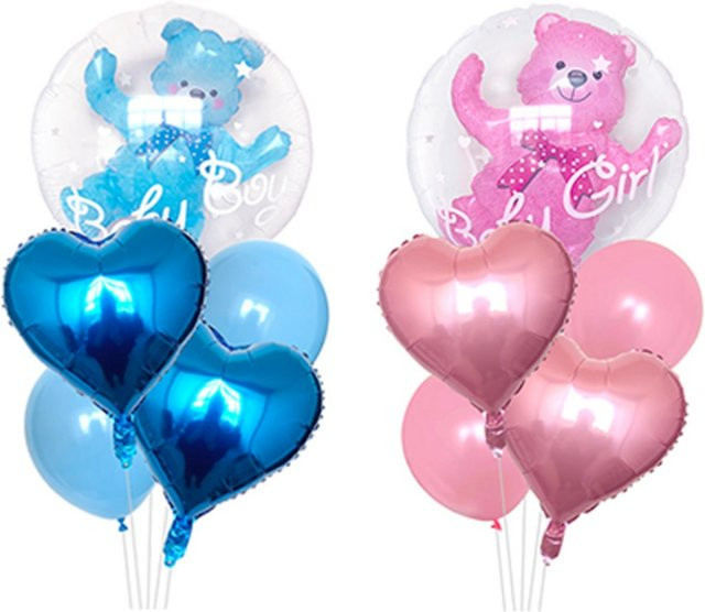 LQZZY Set mit 5 transparenten Bär und Herz Blasenballons in Pink für Babyparty und Geburtstagsfeier - Bild 1
