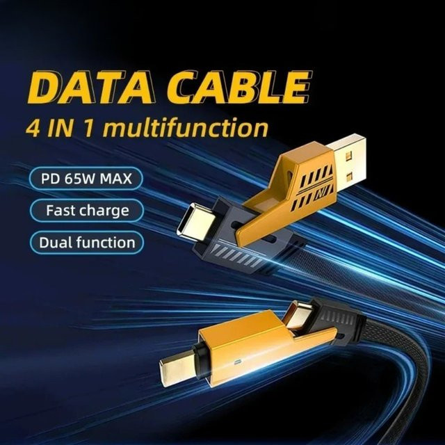 4-in-1 USB Typ C Schnellladekabel 65W PD Datenkabel aus Nylon-Geflecht in Schwarz - Bild 1