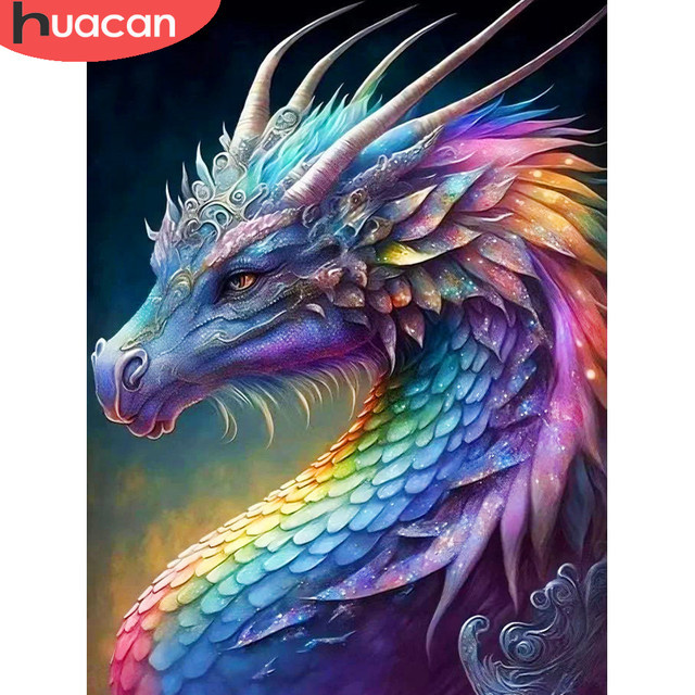 HUACAN Diamond Painting Drachen Mosaik DIY 5D Stickerei Set, Mehrfarbig, Breite: 20 cm, Höhe: 30 cm - Bild 1