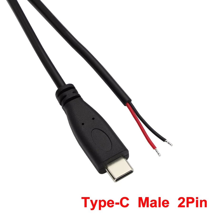 10 Stück JCD USB-C Pigtail 2-adrige Stromkabel zum DIY-Reparatur-Laden in Schwarz 22AWG - Bild 2