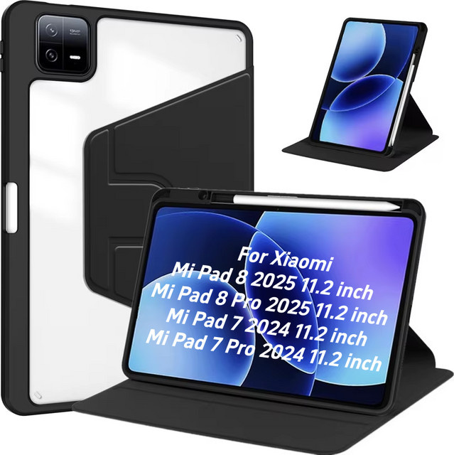 ZNOVAY Schutzhülle für Xiaomi Pad 8 11,2 Zoll und Mi Pad 8 Pro 2025 mit Stifthalter und 360 Grad drehbarer Acryl-Abdeckung in Schwarz - Bild 1