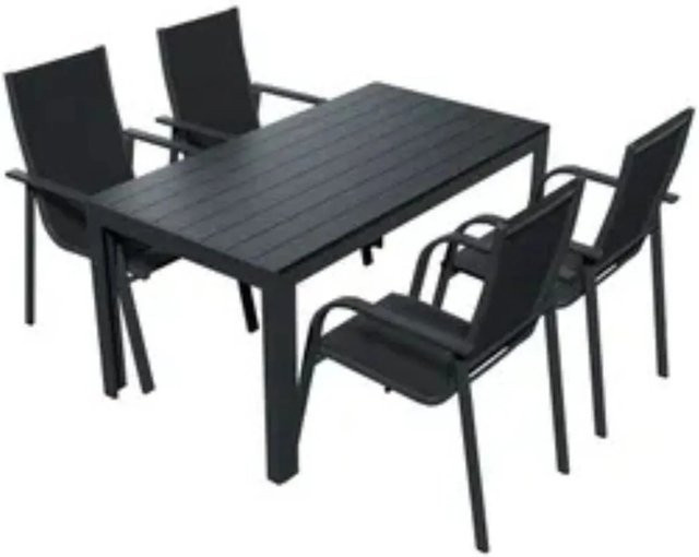 Lex 5-teilige Gartensitzgruppe aus pulverbeschichtetem Aluminium in Anthrazit und Schwarz - Bild 1