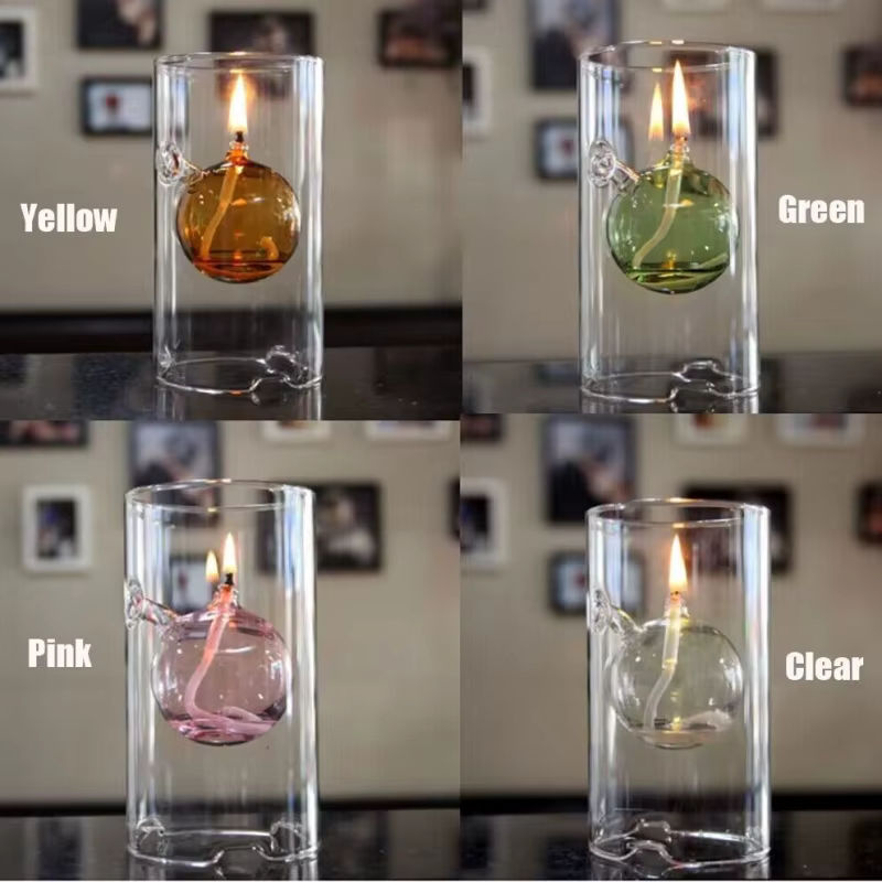 Vintage Hurrikan-Lampe aus Glas in Transparent, runde Öllampe und Kerzenständer als Tischdekoration, Höhe: 15 cm - Bild 2