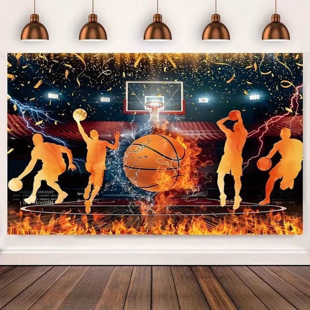 VIKAMA Basketball Hintergrund Banner mit Flammen-Design für Geburtstag und Party, Mehrfarbig, B/H: 40 x 40 cm - Bild 1