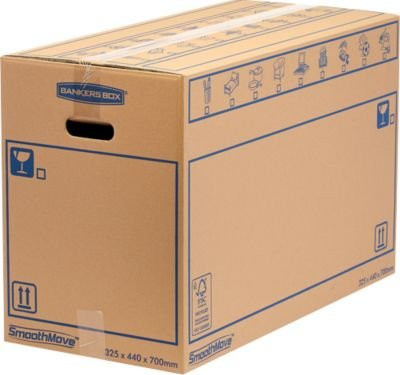 SmoothMove Umzugskarton Standard aus brauner Wellenpappe mit Beschriftungsfeld, 10 Stück, Volumen: 100 L, B/T/H: 44 x 33 x 70 cm - Bild 1