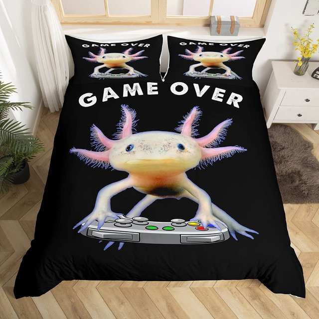Axolotl Bettwäsche-Set von Binchi Outdoor Product mit Motiv für Kinder, Farbe Schwarz, B/H: 228 x 228 cm - Bild 1
