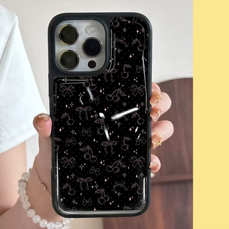 AIR PLUS iPhone Schutzhülle im koreanischen Stil mit Bogen und Kirschen, Farbe: Schwarz, passend für iPhone 11 bis iPhone 17 Pro Max - Bild 7