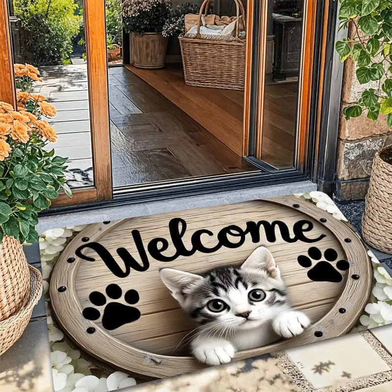 VIKAMA 3D Peeking Cat Willkommens-Fußmatte, rutschfeste Bodenmatte für den Eingangsbereich, Mehrfarbig, B/T: 60 x 40 cm - Bild 2