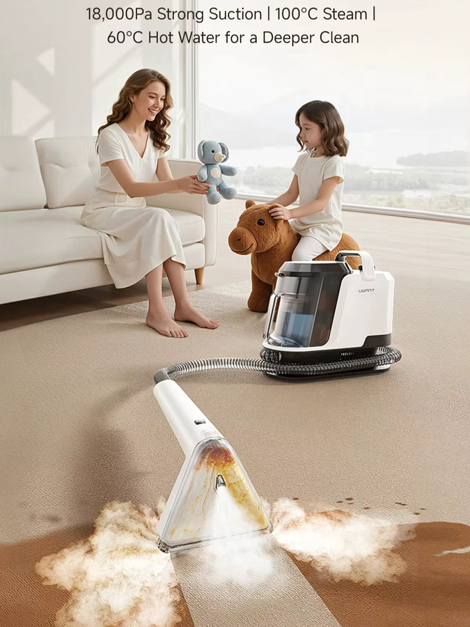 Uwant Y100 Dampf-Teppichreiniger in Weiß mit 18kPa Saugfunktion, 1750W und Selbstreinigung für Sofa, Auto und Haustiere - Bild 5