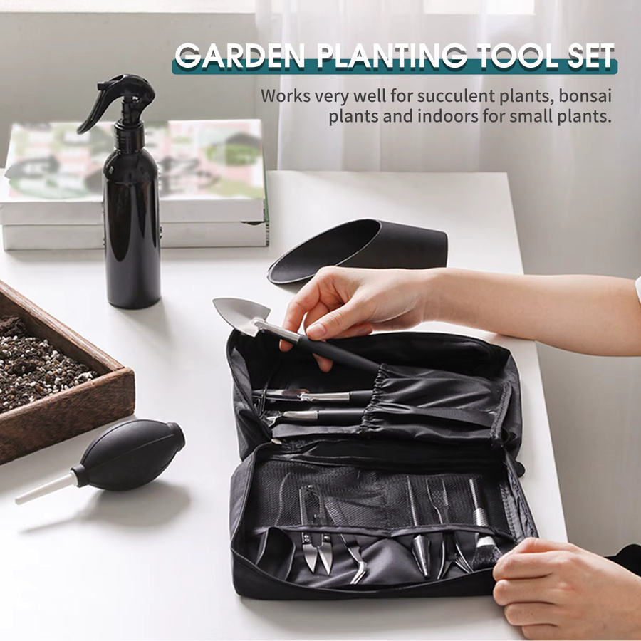 Weytoll 15-teiliges Gartenpflanzwerkzeug-Set für Bonsai und Sukkulenten in Schwarz - Bild 2