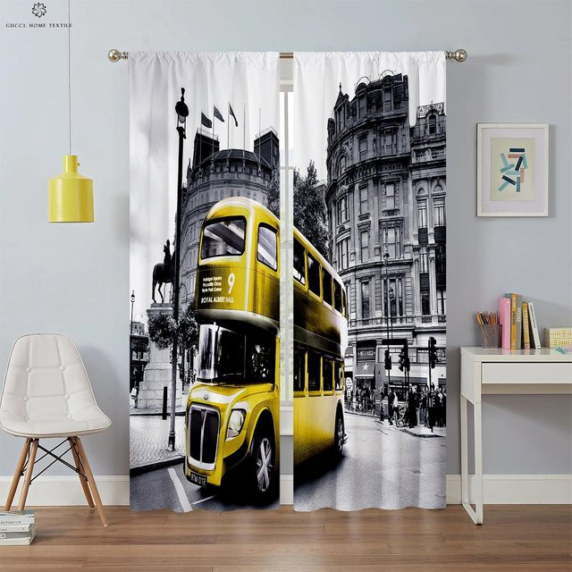 Dekorativer 3D-Druck Vorhang im amerikanischen Retro-Stil mit rotem Briefkasten, Schwarz und Weiß, 2er-Set, B: 50 cm, H: 130 cm - Bild 1