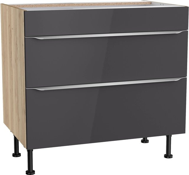 Optifit Küchen-Unterschrank Linus984 mit 2 Auszügen in Anthrazit und Wildeiche, Breite: 90 cm, Höhe: 87 cm, Tiefe: 58,4 cm - Bild 1