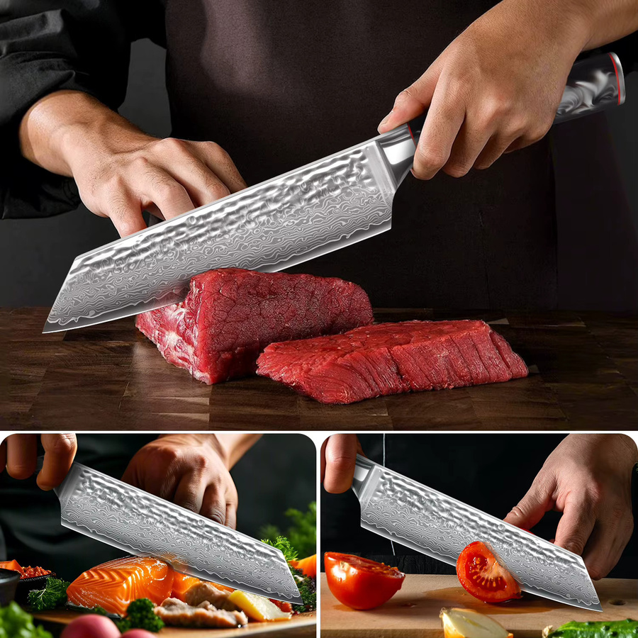 SAEIV Damast-Kochmesser aus 67 Lagen Damaststahl mit schwarzem G10 ergonomischem Griff, 8 Zoll (Breite: 20,32 cm) - Bild 7