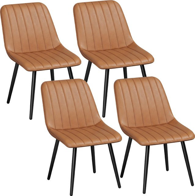 HOMCOM 2er-Set Esszimmerstühle aus braunem Kunstleder mit Stahlgestell, moderne gepolsterte Küchenstühle ohne Armlehnen - Bild 1