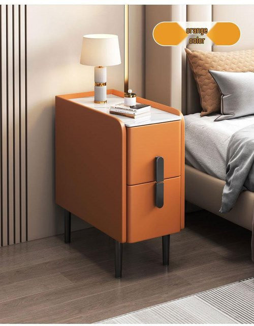 Got Now Massivholz Nachttisch in Orange, moderner ultra-schmaler Beistelltisch mit Schubladen, B/T/H: 20 x 40 x 50 cm - Bild 1