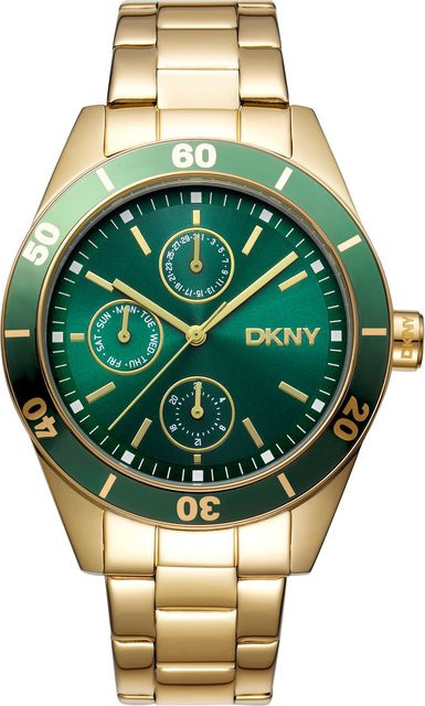 DKNY Armbanduhr Nolita Sport, Quarz, Edelstahl, Gold, Grün, 38 mm, Damen - Bild 1