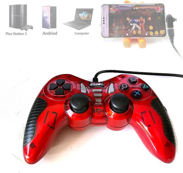 XINWA XINWANG Retro-Arcade-Joystick-Controller in Rot, kabelgebundener USB-Gamepad-Joypad-Griff für PC, Android und PS3 - Bild 1
