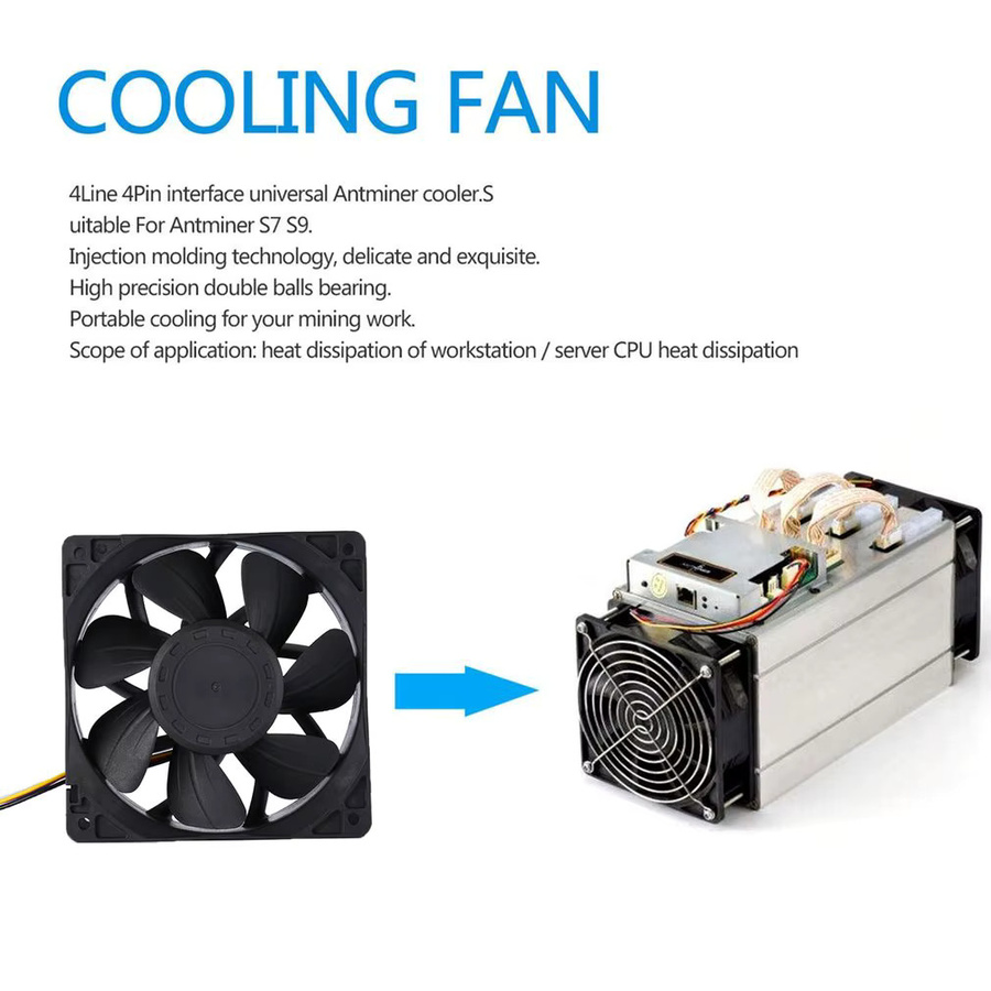Bitmain Ersatz Kühlventilator für Antminer S7 S9, bürstenloser DC 12V 5.0A Lüfter mit 4-Pin-Anschluss, Schwarz - Bild 3