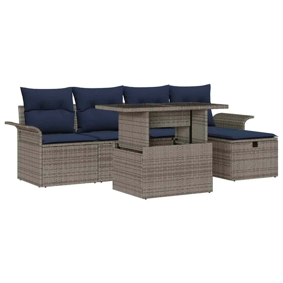 vidaXL Gartenmöbel-Set aus Poly-Rattan in L-Form mit 6 Teilen, grau, inklusive Polsterkissen und integriertem Stauraum - Bild 2