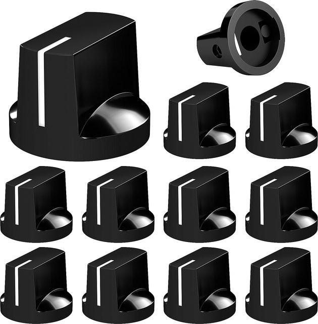 DaierTek 10er Set Gitarrenpedalknöpfe Davies 1510 Control AMP Effektpedalknöpfe in Schwarz mit 6,35 mm Anschluss und Stellschraube für E-Gitarren - Bild 1