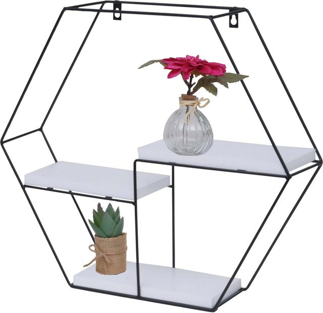 MCW Wandregal K76 im Industrial-Look aus Massiv-Holz und Metall, Farbe: Weiß, B/H/T: 49 x 43 x 11 cm - Bild 1