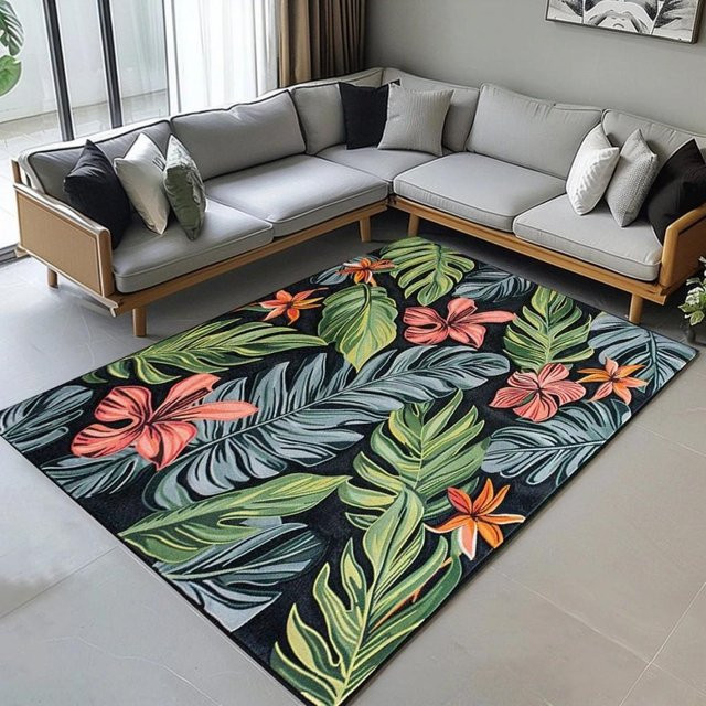 BC-Warm Home Teppich mit tropischem Blumen- und Blätterdruck, bunt, B/T: 60 x 40 cm - Bild 1