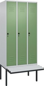 C+P Spind Classic PLUS Garderobenspind mit Sitzbank, 3 Abteile, Lichtgrau, B/T/H: 2120 x 900 x 815 cm - Bild 1