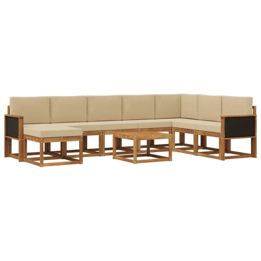 vidaXL Outdoor-Sofagarnitur aus Massivholz Akazie in Natur und Beige, 9-teiliges L-Shape Set mit Kissen - Bild 2