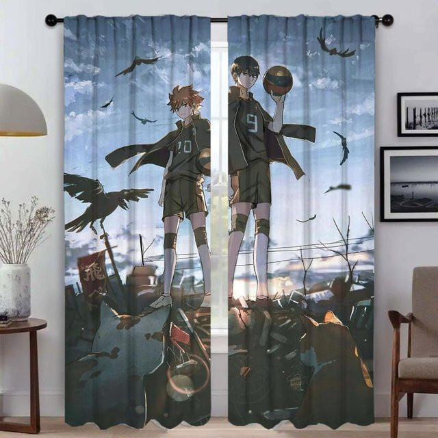 Haikyuus Heim-Innenvorhänge für Küche und Wohnzimmer, 2er-Set, Mehrfarbig, B: 50 cm, H: 70 cm - Bild 1