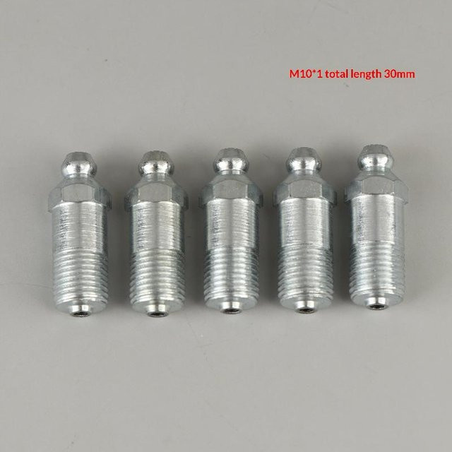 5 Stück Casticker Schmiernippel Set, verzinkter Kopfverbinder, gerader Typ, M10, Länge: 30 mm, Farbe: Silber - Bild 1
