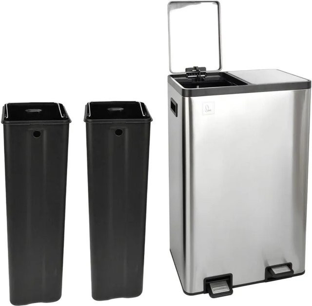 SVITA Mülltrennsystem TMH2X30 Mülleimer mit 2 Fächern à 30L, Edelstahl Silber, Softclose und Pedalbedienung - Bild 1
