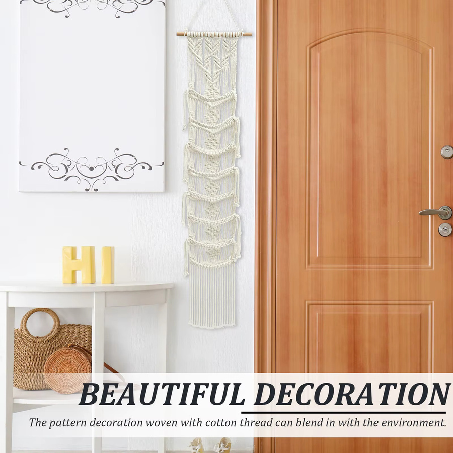 Everso Makramee Kappenhalter in Weiß, handgewebter Boho Wandbehang als Wand-Hutablage - Bild 2