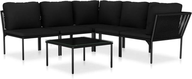 vidaXL 6-tlg Garten-Lounge-Set L-Form in Schwarz und Anthrazit mit Auflagen und Couchtisch aus pulverbeschichtetem Stahl - Bild 1