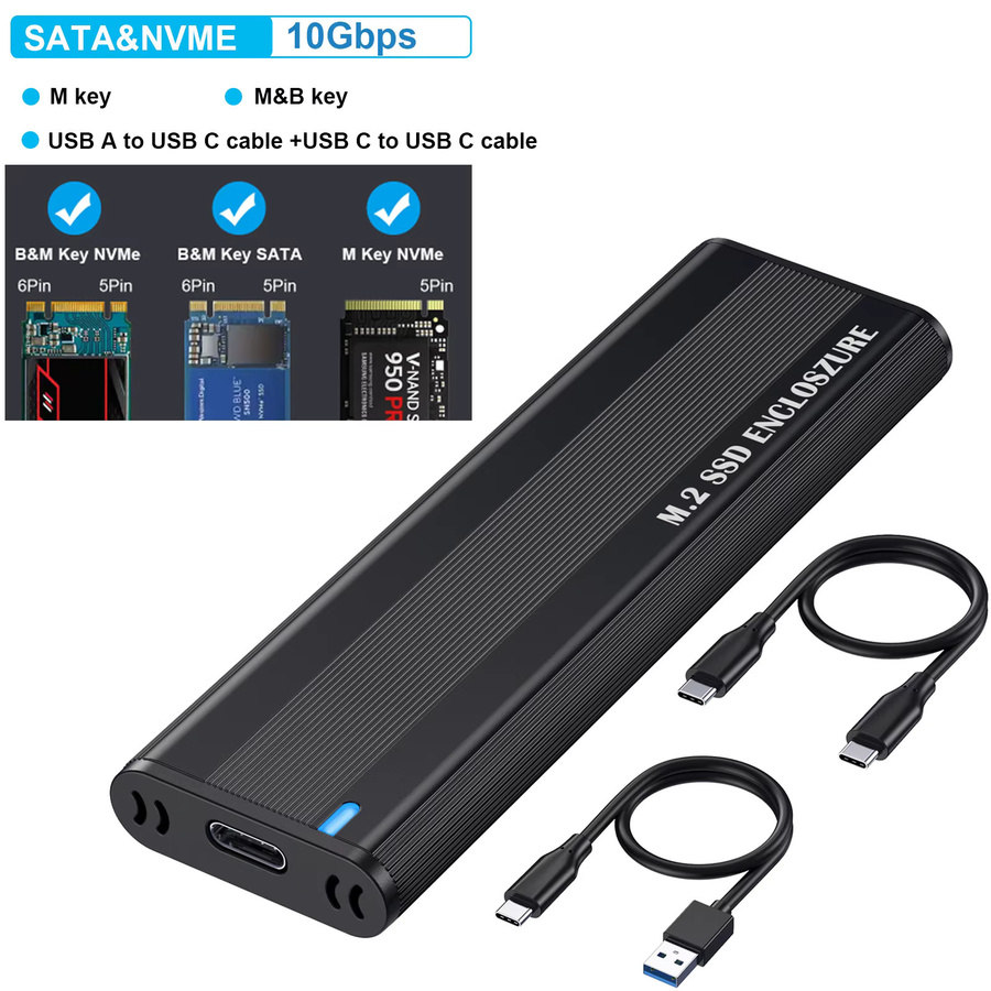 Alloet Dual-Protokoll M.2 NVMe SSD-Gehäuse 10Gbps Adapter in Schwarz, werkzeuglos - Bild 4