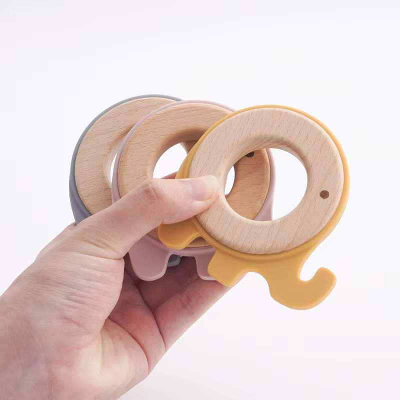 Muslin life Beißring Elefant aus Silikon und Holz in Gelb und Mehrfarbig für Neugeborene - Bild 2