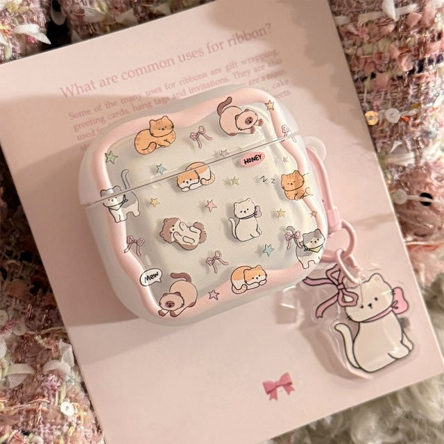 Schutzhülle mit Cartoon-Kätzchen Design für Apple AirPods 1, 2, 3, 4 und Pro 1, 2, 3 inklusive Anhänger - Bild 1