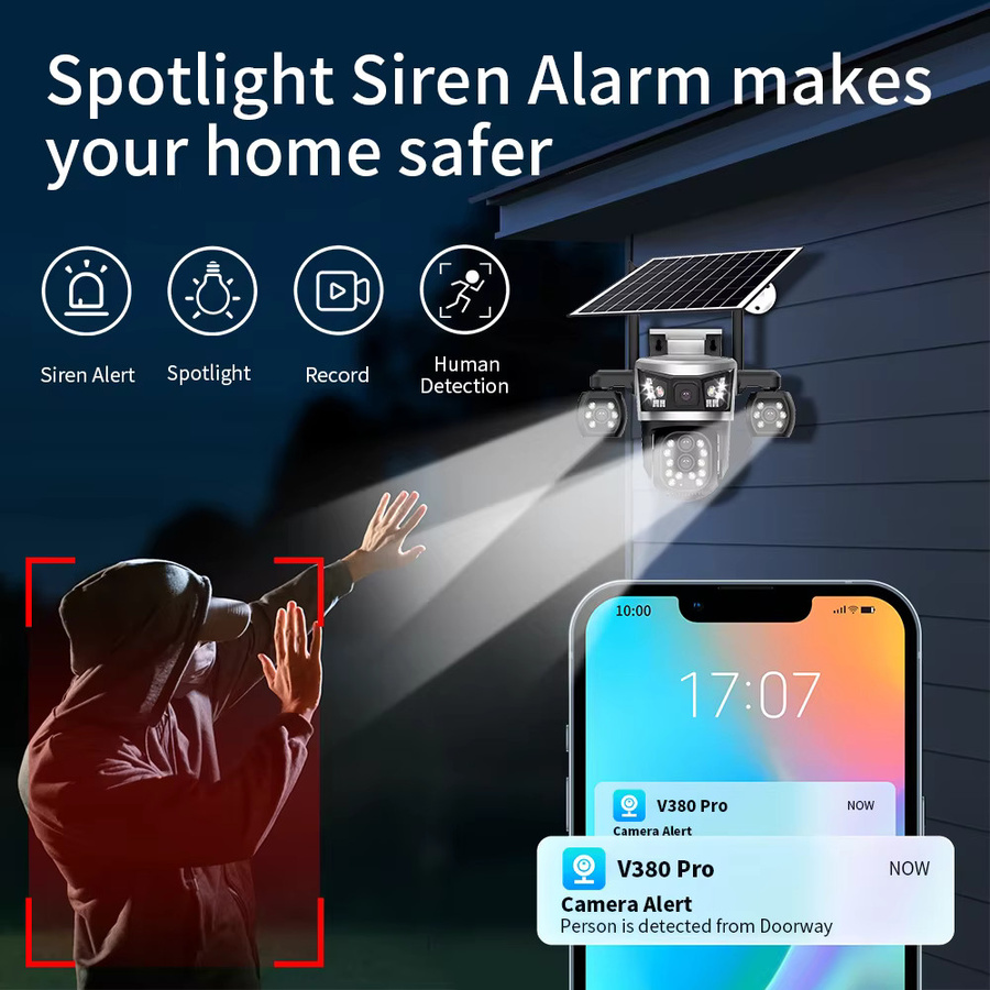 V380 4G SIM Solar-Sicherheitskamera für Außenbereich mit 4 Linsen, 16MP Optischer Zoom, Personenverfolgung und 360° PTZ Drahtlose Überwachung - Bild 3
