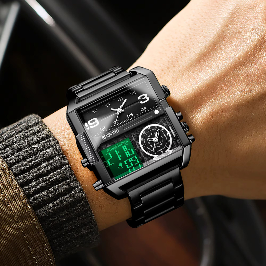 BINBOND Armbanduhr, Quarz, Edelstahl, Schwarz, Herren - Bild 3